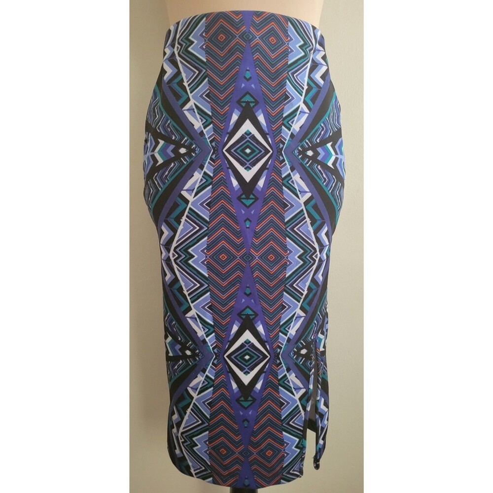 BISOU BISOU Blue Geometric Psychedelic Print Art Deco Pencil Skirt S
